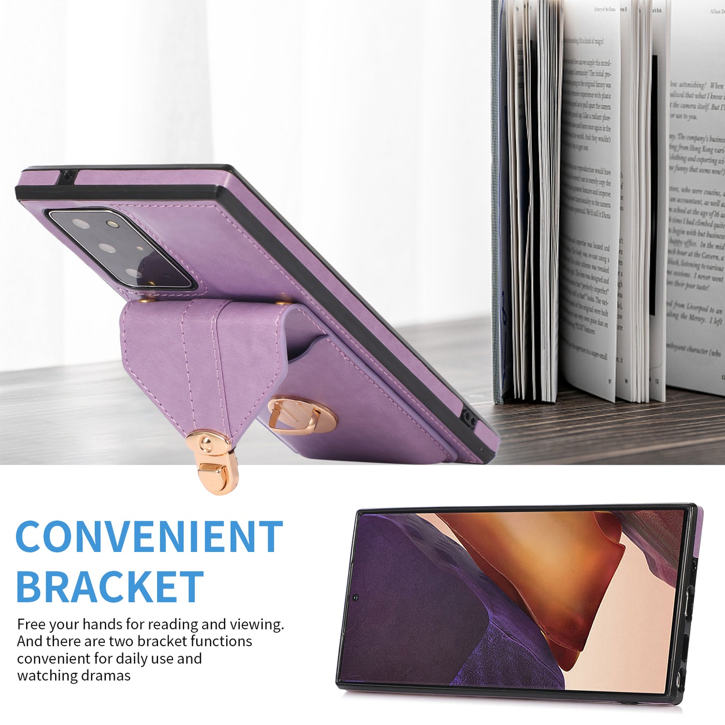 Back Case for Samsung Galaxy Note20 Ultra / Note20 Ultra 5G Card Holder PU Leather+TPU Phone Cover with Kickstand