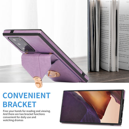 Back Case for Samsung Galaxy Note20 Ultra / Note20 Ultra 5G Card Holder PU Leather+TPU Phone Cover with Kickstand