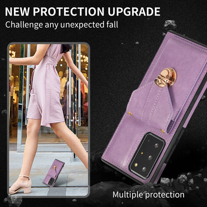 Back Case for Samsung Galaxy Note20 Ultra / Note20 Ultra 5G Card Holder PU Leather+TPU Phone Cover with Kickstand