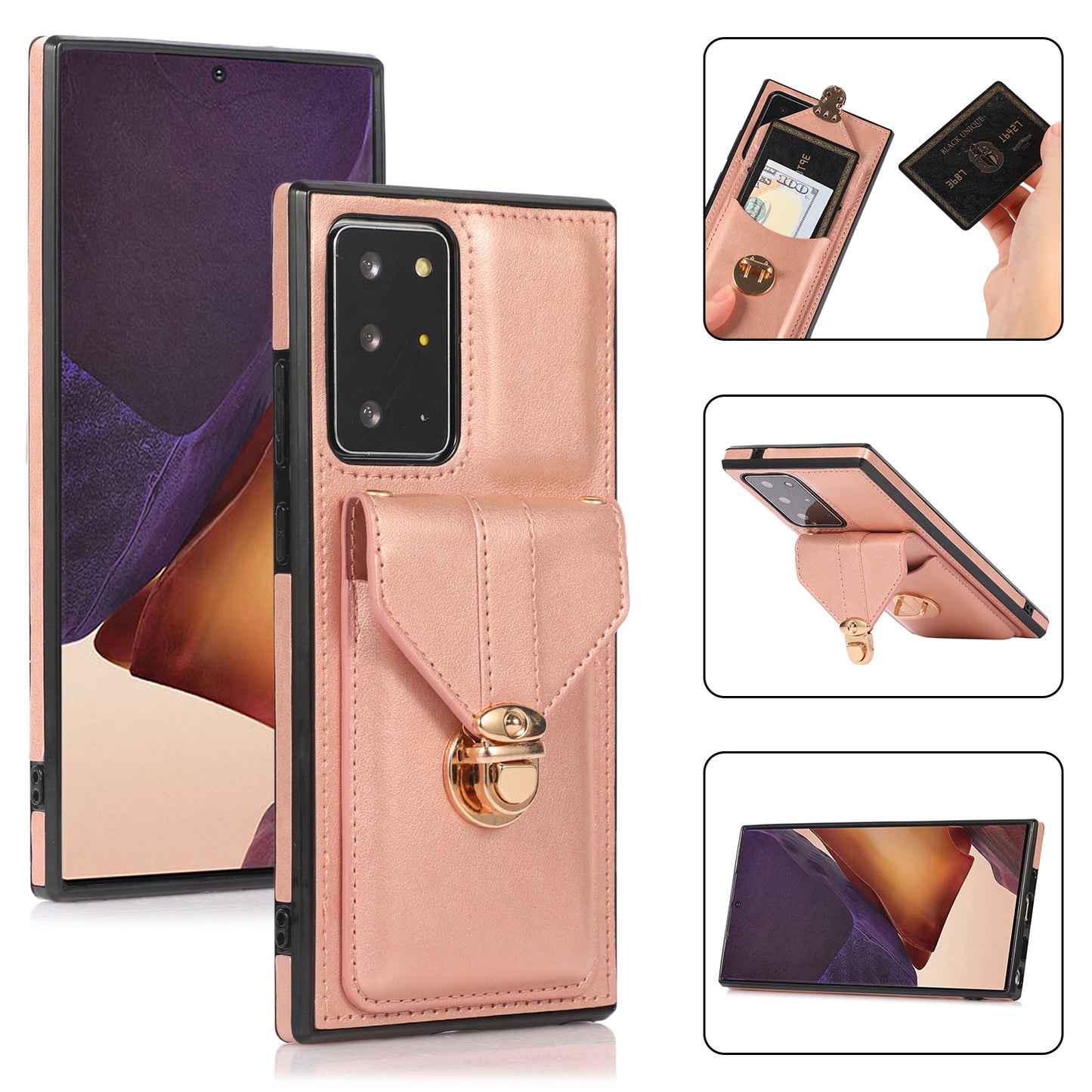 Back Case for Samsung Galaxy Note20 Ultra / Note20 Ultra 5G Card Holder PU Leather+TPU Phone Cover with Kickstand