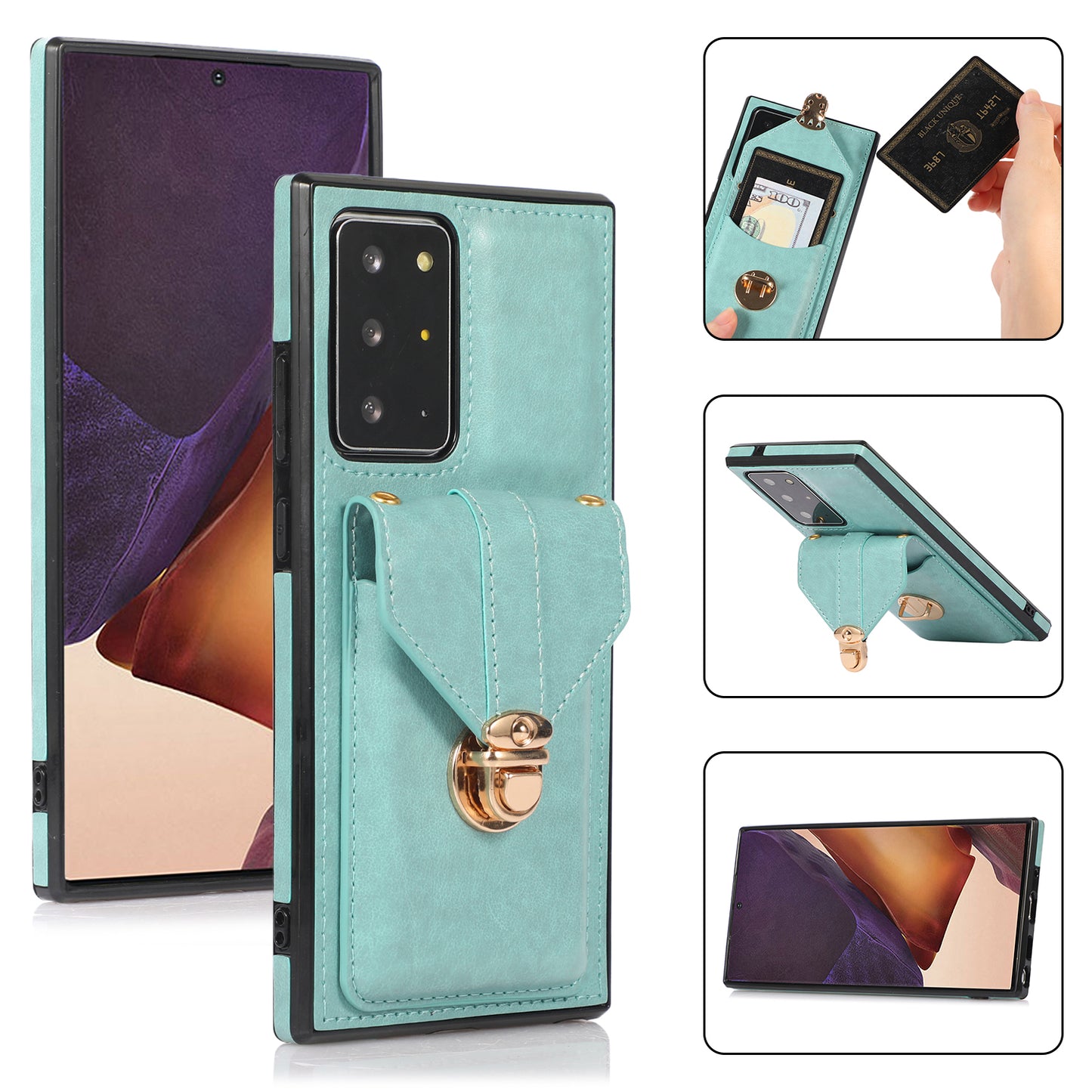 Back Case for Samsung Galaxy Note20 Ultra / Note20 Ultra 5G Card Holder PU Leather+TPU Phone Cover with Kickstand