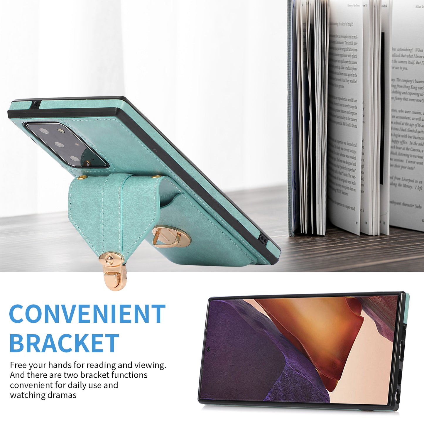 Back Case for Samsung Galaxy Note20 Ultra / Note20 Ultra 5G Card Holder PU Leather+TPU Phone Cover with Kickstand