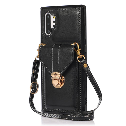 For Samsung Galaxy Note 10 Plus 5G Card Holder Back Case PU Leather+TPU Phone Cover with Kickstand