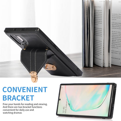 For Samsung Galaxy Note 10 Plus 5G Card Holder Back Case PU Leather+TPU Phone Cover with Kickstand