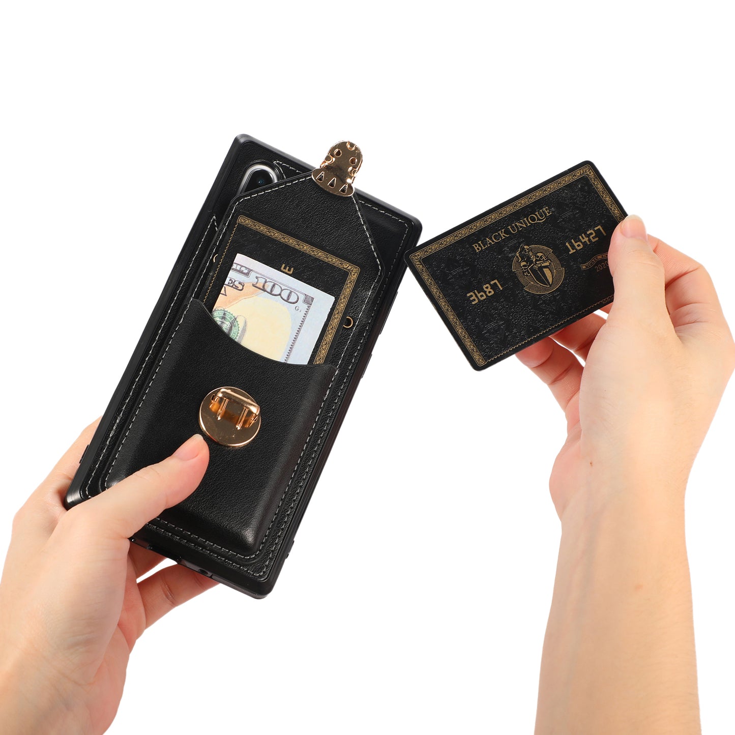 For Samsung Galaxy Note 10 Plus 5G Card Holder Back Case PU Leather+TPU Phone Cover with Kickstand