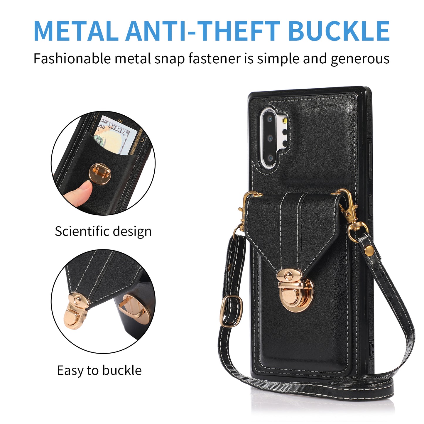 For Samsung Galaxy Note 10 Plus 5G Card Holder Back Case PU Leather+TPU Phone Cover with Kickstand