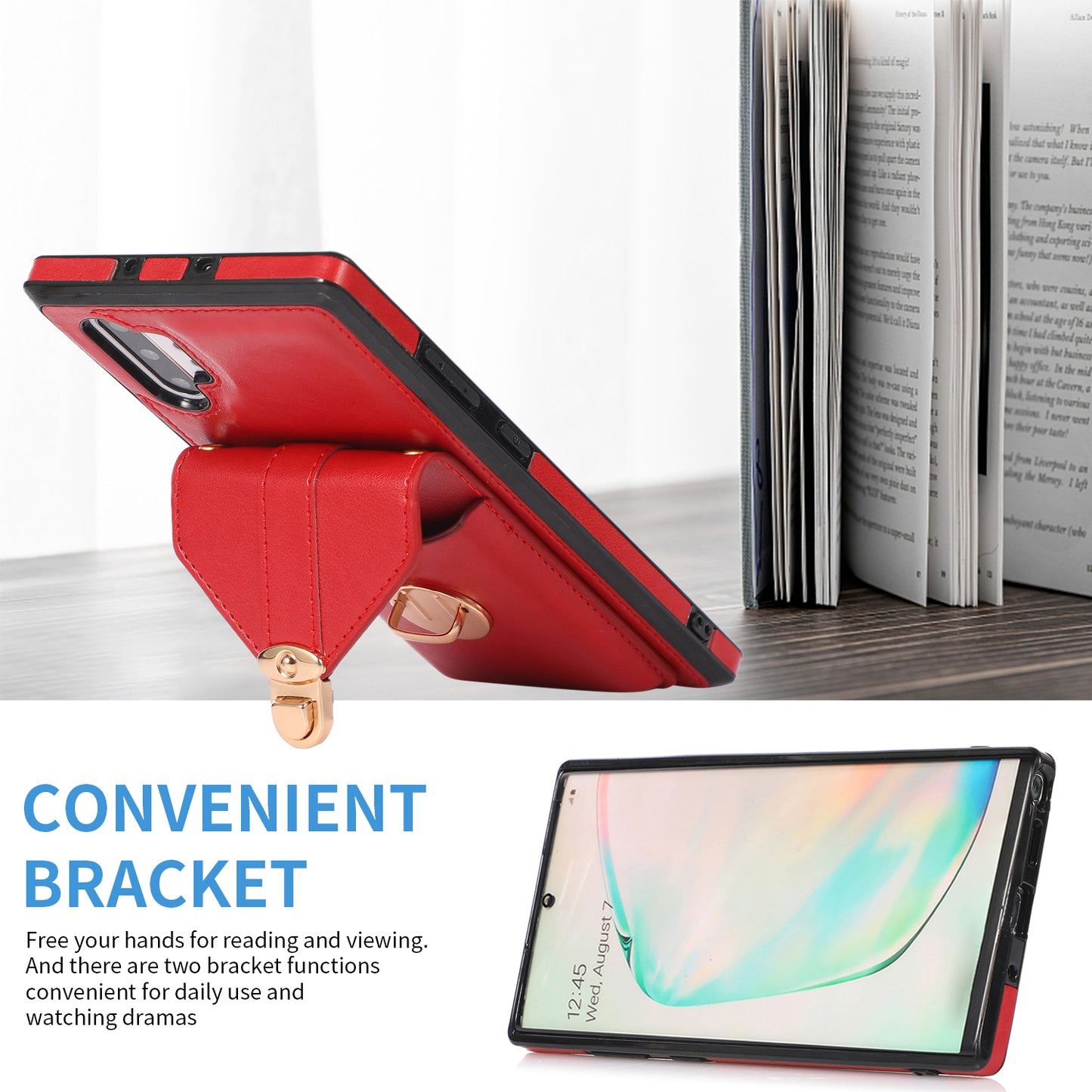 For Samsung Galaxy Note 10 Plus 5G Card Holder Back Case PU Leather+TPU Phone Cover with Kickstand