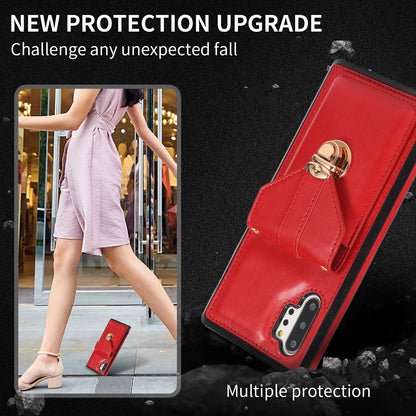 For Samsung Galaxy Note 10 Plus 5G Card Holder Back Case PU Leather+TPU Phone Cover with Kickstand