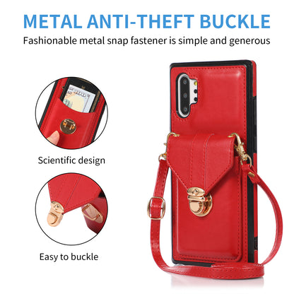 For Samsung Galaxy Note 10 Plus 5G Card Holder Back Case PU Leather+TPU Phone Cover with Kickstand