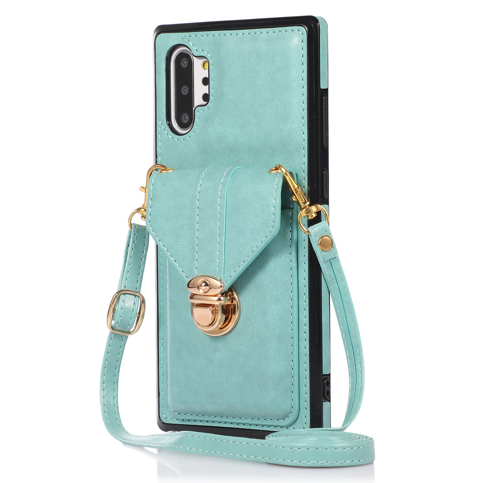 For Samsung Galaxy Note 10 Plus 5G Card Holder Back Case PU Leather+TPU Phone Cover with Kickstand