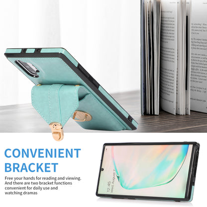 For Samsung Galaxy Note 10 Plus 5G Card Holder Back Case PU Leather+TPU Phone Cover with Kickstand