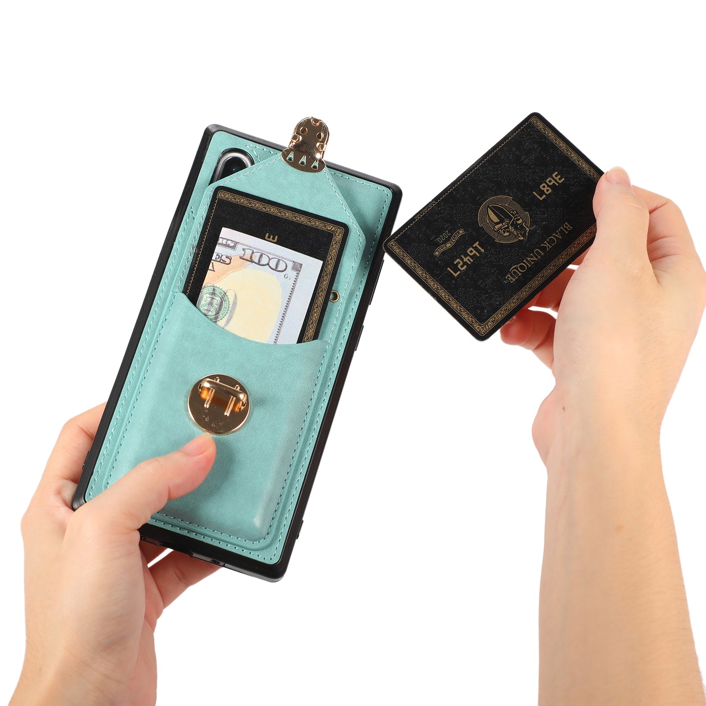 For Samsung Galaxy Note 10 Plus 5G Card Holder Back Case PU Leather+TPU Phone Cover with Kickstand