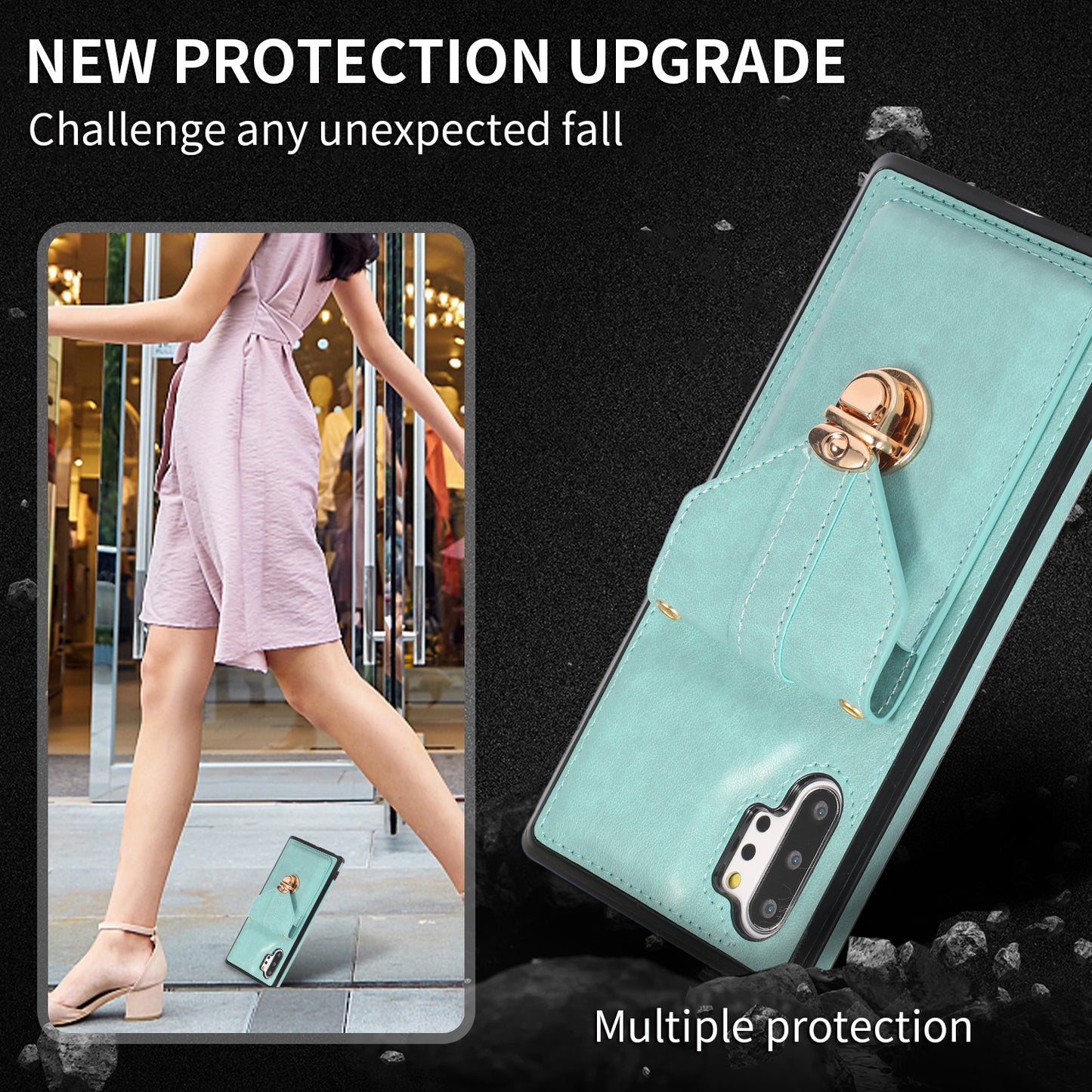 For Samsung Galaxy Note 10 Plus 5G Card Holder Back Case PU Leather+TPU Phone Cover with Kickstand