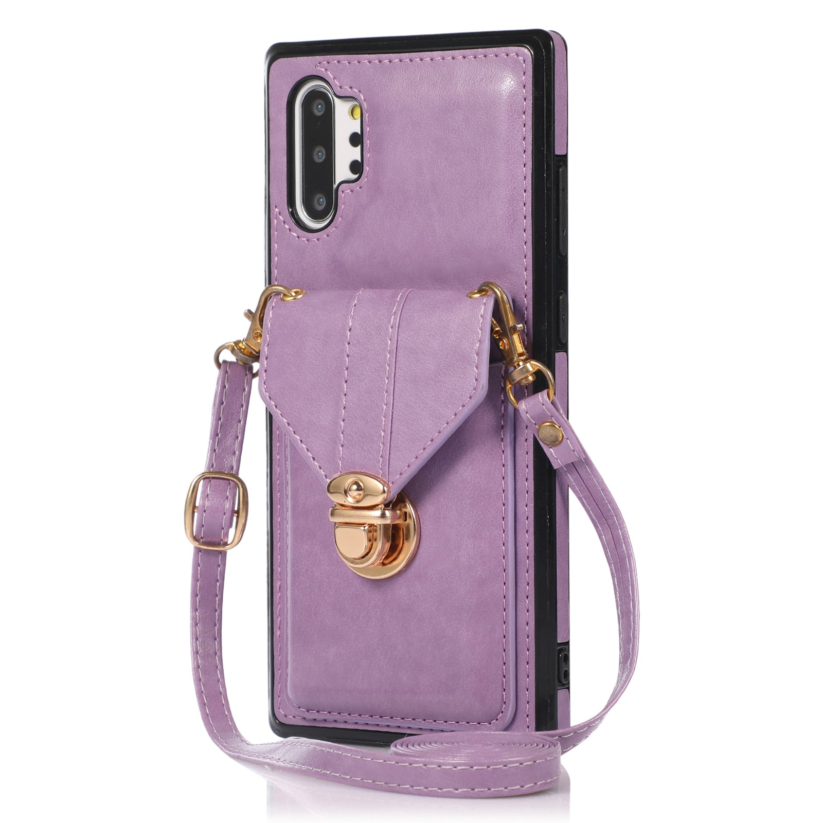 For Samsung Galaxy Note 10 Plus 5G Card Holder Back Case PU Leather+TPU Phone Cover with Kickstand