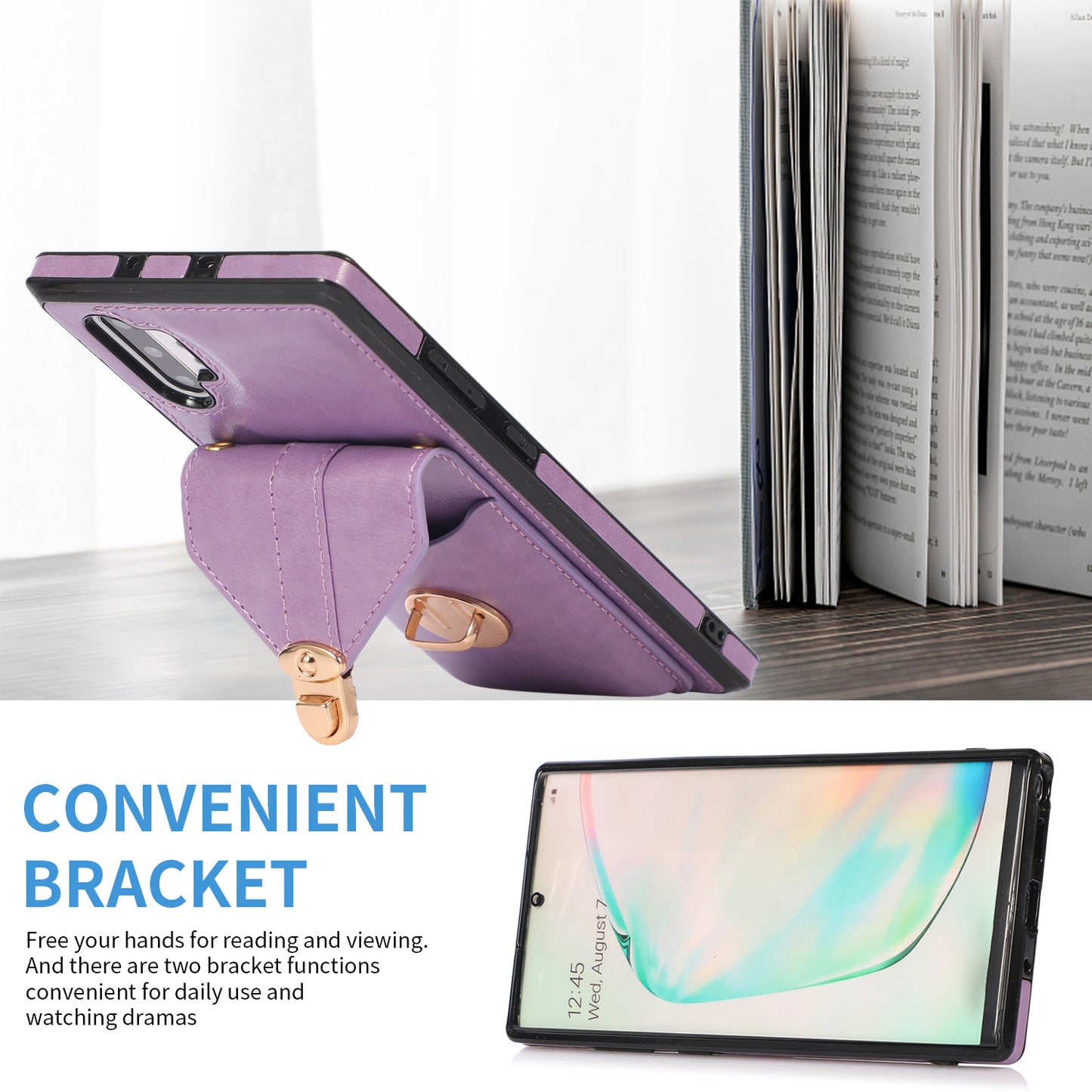 For Samsung Galaxy Note 10 Plus 5G Card Holder Back Case PU Leather+TPU Phone Cover with Kickstand