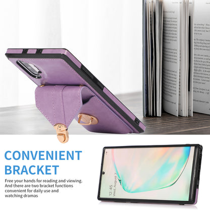 For Samsung Galaxy Note 10 Plus 5G Card Holder Back Case PU Leather+TPU Phone Cover with Kickstand