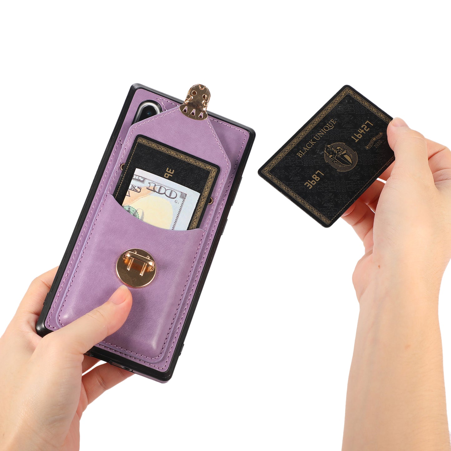 For Samsung Galaxy Note 10 Plus 5G Card Holder Back Case PU Leather+TPU Phone Cover with Kickstand