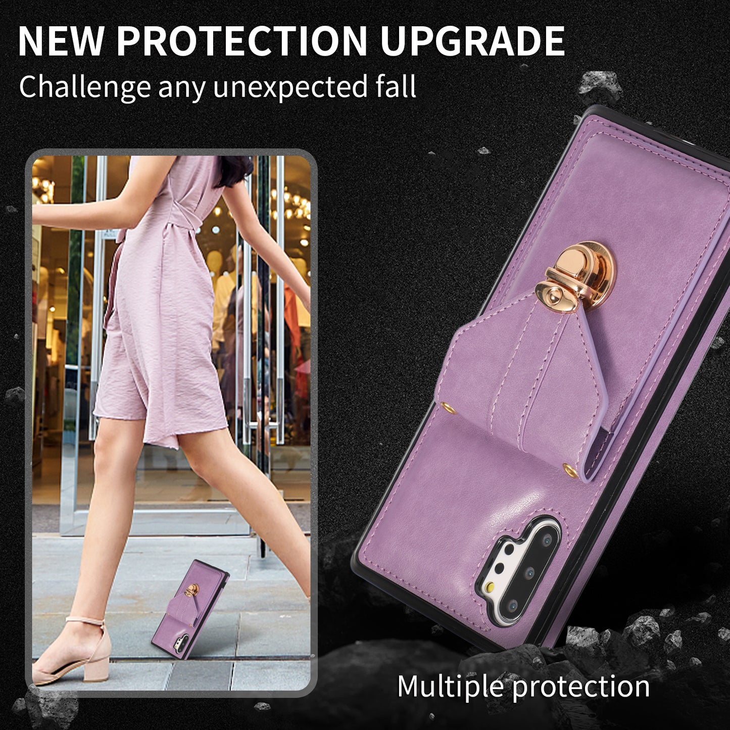 For Samsung Galaxy Note 10 Plus 5G Card Holder Back Case PU Leather+TPU Phone Cover with Kickstand