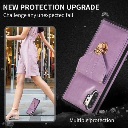 For Samsung Galaxy Note 10 Plus 5G Card Holder Back Case PU Leather+TPU Phone Cover with Kickstand