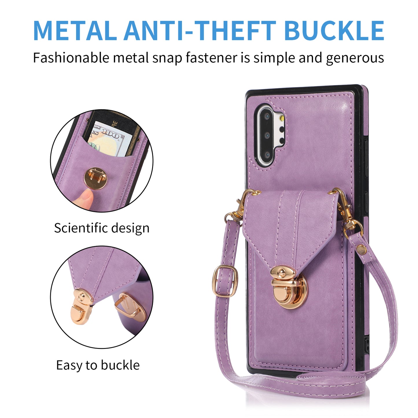 For Samsung Galaxy Note 10 Plus 5G Card Holder Back Case PU Leather+TPU Phone Cover with Kickstand