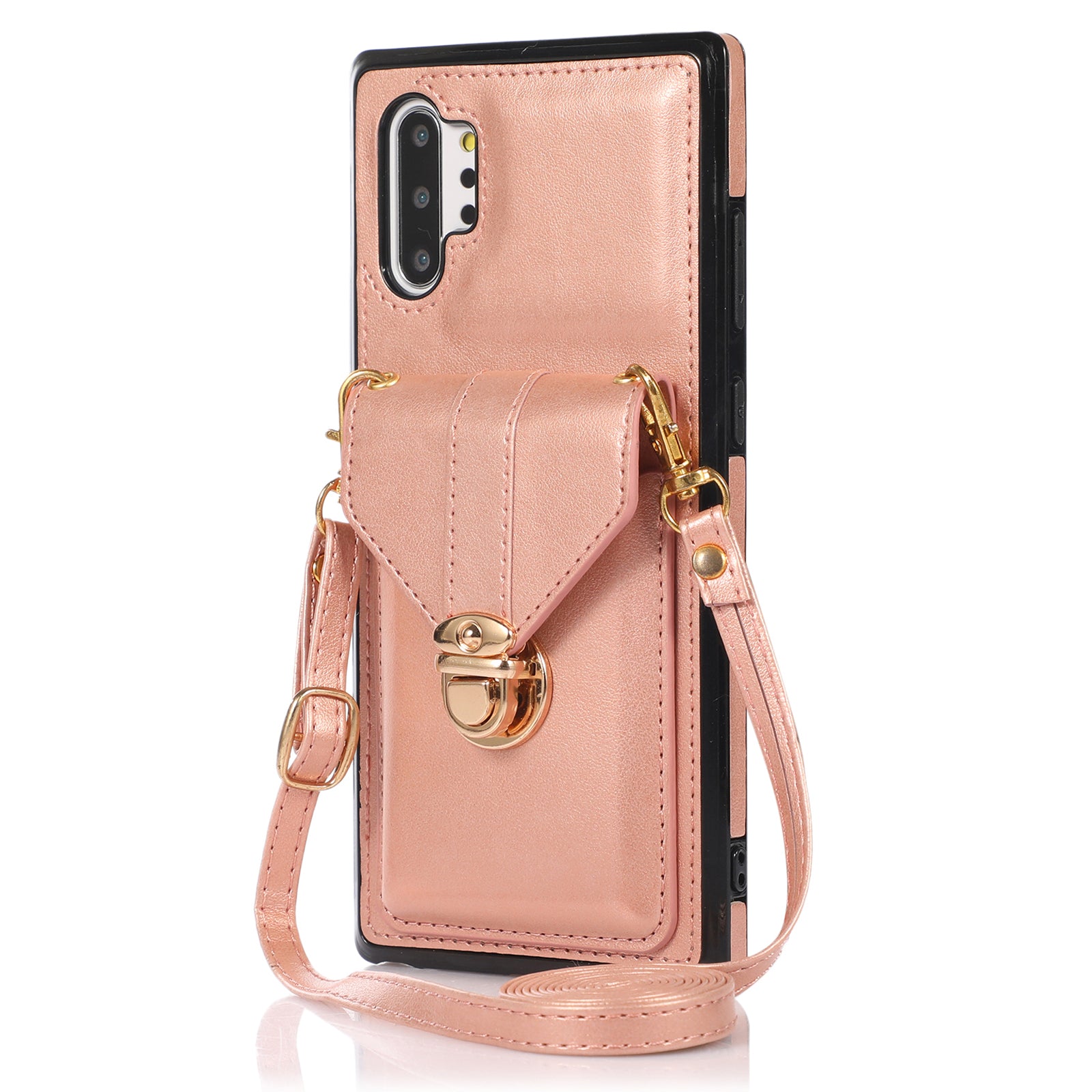 For Samsung Galaxy Note 10 Plus 5G Card Holder Back Case PU Leather+TPU Phone Cover with Kickstand