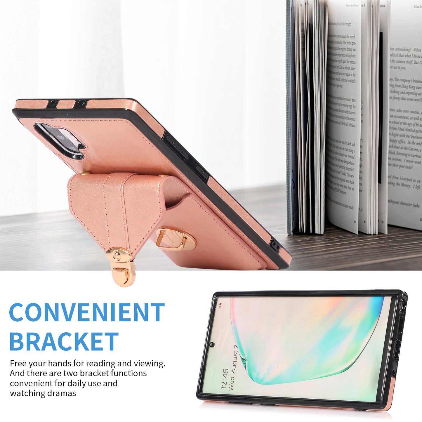For Samsung Galaxy Note 10 Plus 5G Card Holder Back Case PU Leather+TPU Phone Cover with Kickstand