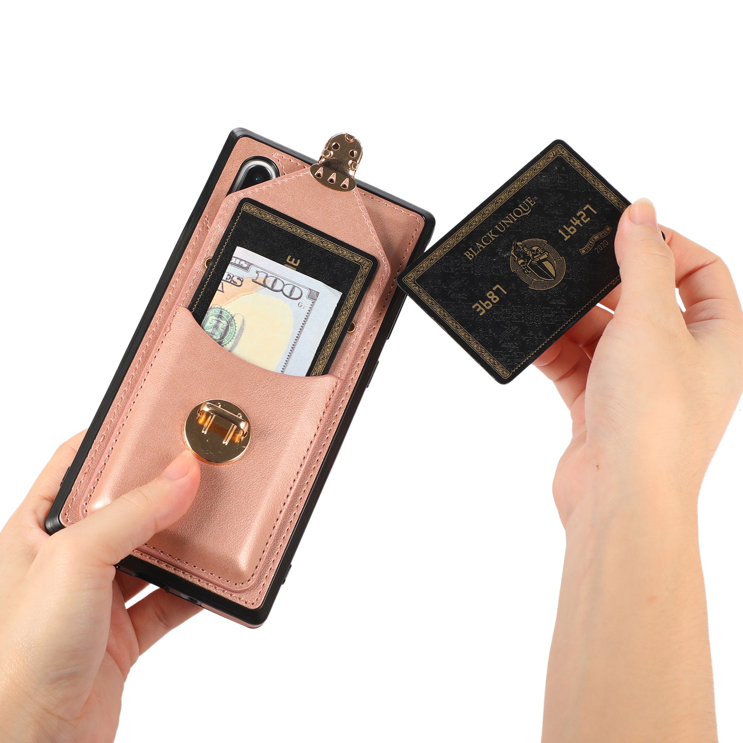 For Samsung Galaxy Note 10 Plus 5G Card Holder Back Case PU Leather+TPU Phone Cover with Kickstand