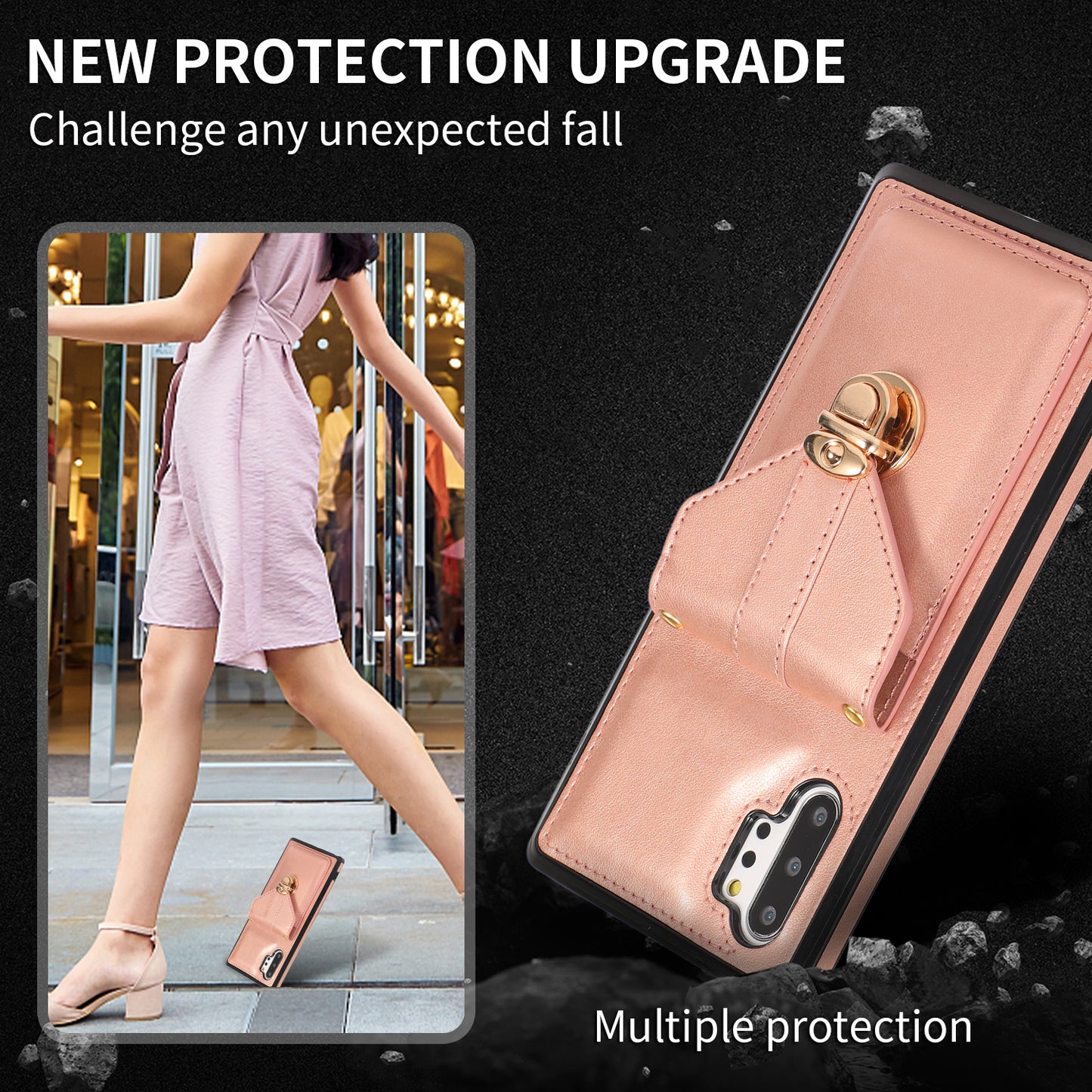 For Samsung Galaxy Note 10 Plus 5G Card Holder Back Case PU Leather+TPU Phone Cover with Kickstand
