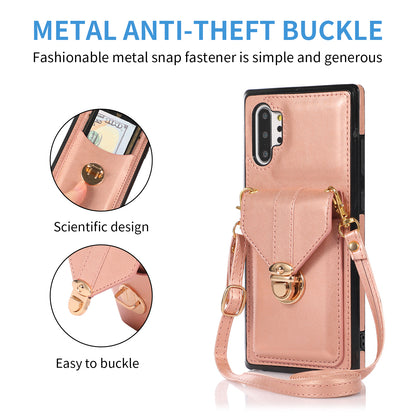 For Samsung Galaxy Note 10 Plus 5G Card Holder Back Case PU Leather+TPU Phone Cover with Kickstand