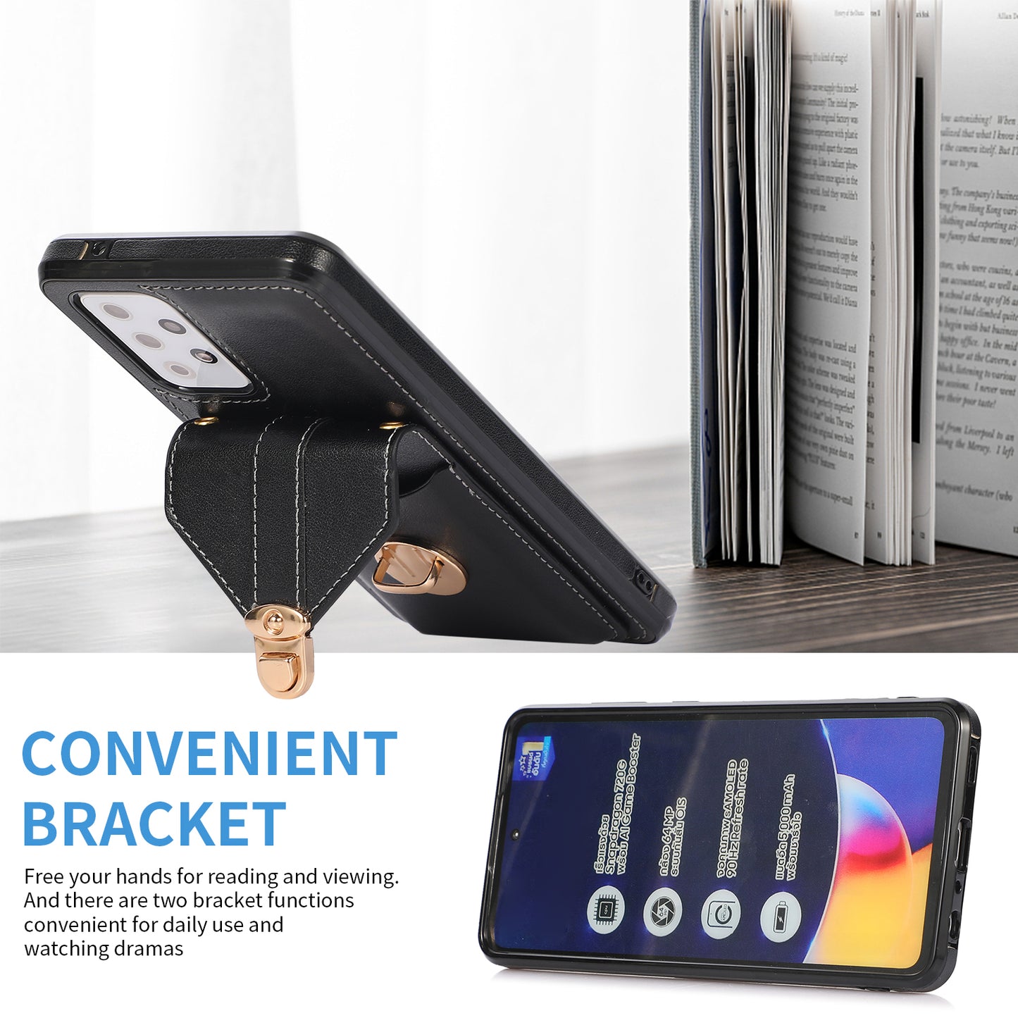 PU Leather+TPU Shell for Samsung Galaxy A72 4G / 5G Card Holder Back Case Phone Cover with Kickstand