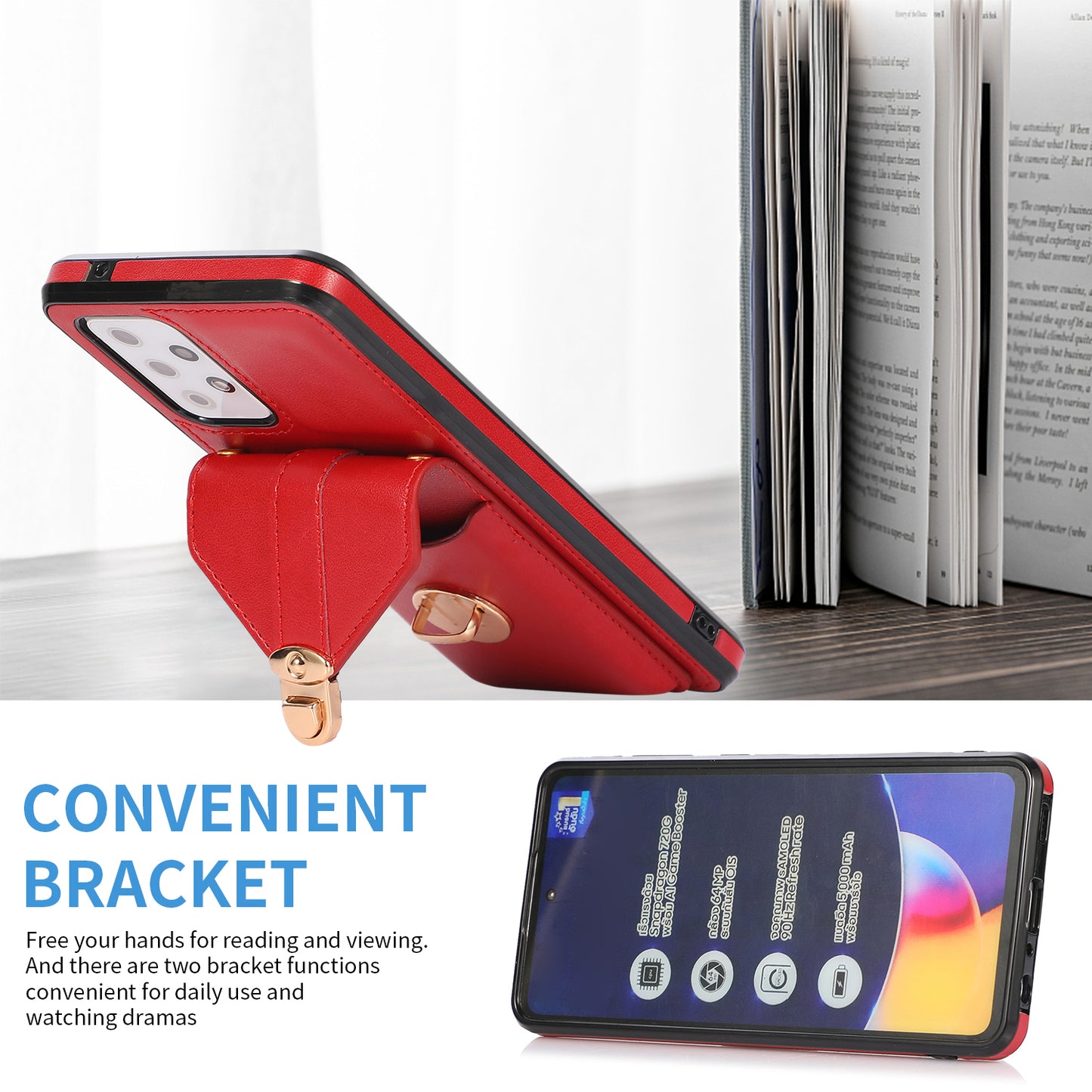 PU Leather+TPU Shell for Samsung Galaxy A72 4G / 5G Card Holder Back Case Phone Cover with Kickstand