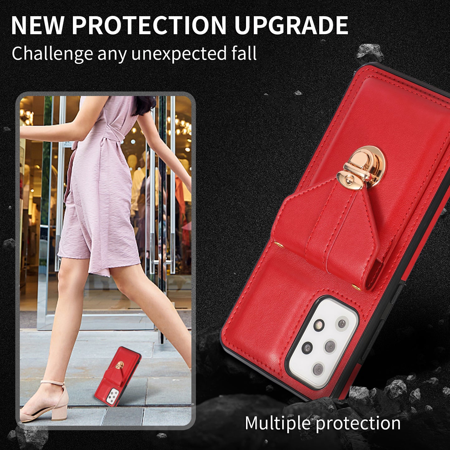 PU Leather+TPU Shell for Samsung Galaxy A72 4G / 5G Card Holder Back Case Phone Cover with Kickstand