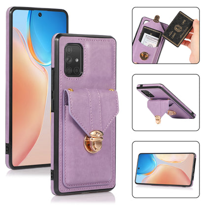 For Samsung Galaxy A71 5G SM-A716 Card Holder Shell PU Leather+TPU Back Case Kickstand Phone Cover