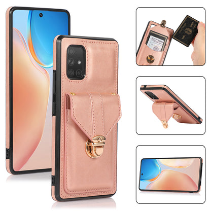 For Samsung Galaxy A71 5G SM-A716 Card Holder Shell PU Leather+TPU Back Case Kickstand Phone Cover