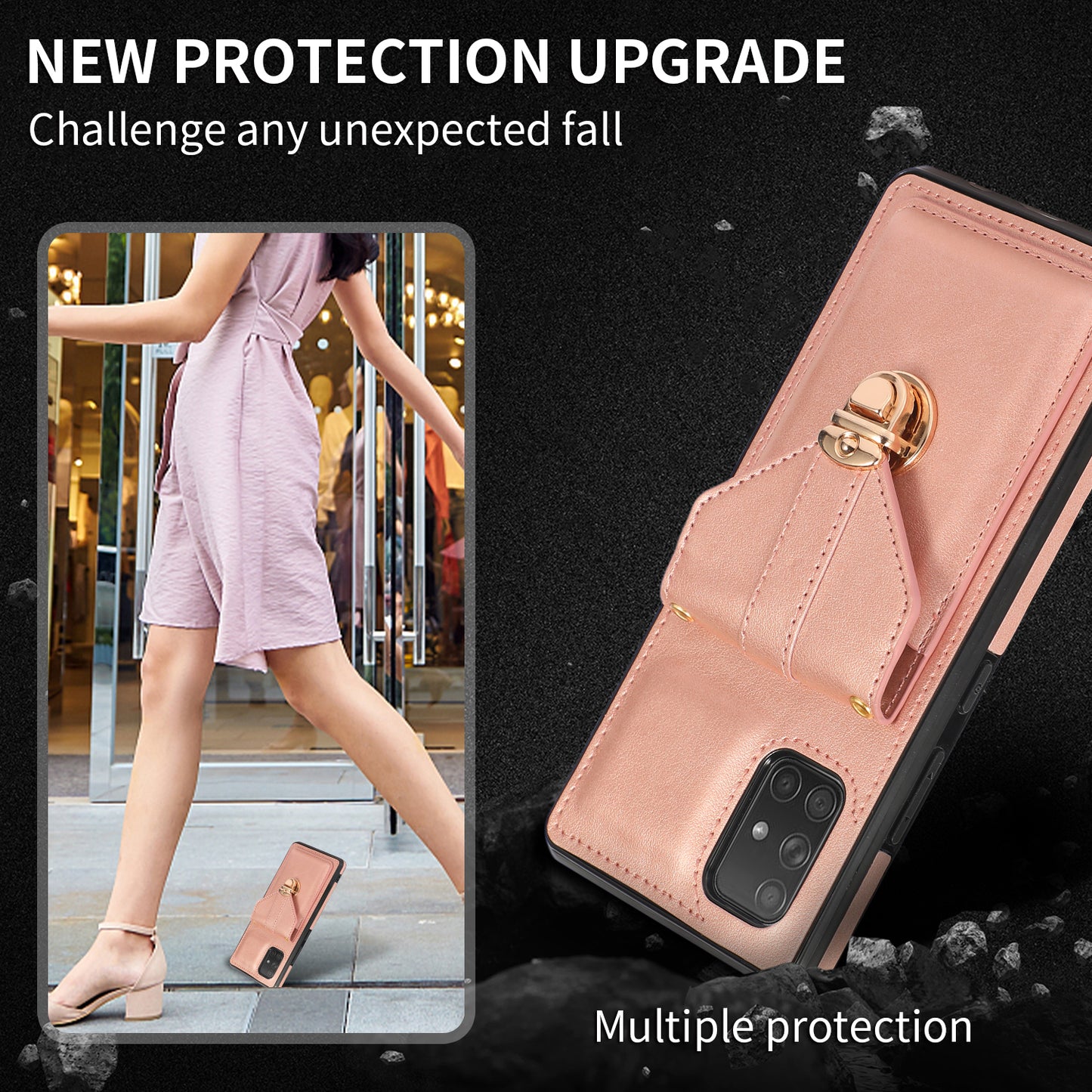 For Samsung Galaxy A71 5G SM-A716 Card Holder Shell PU Leather+TPU Back Case Kickstand Phone Cover