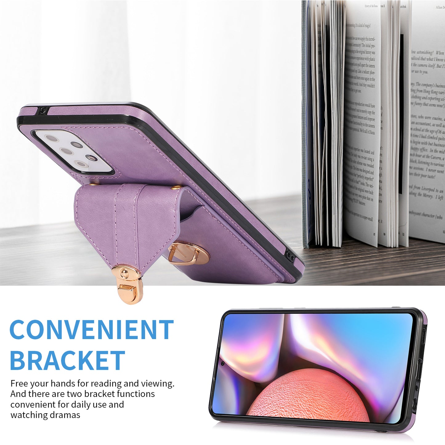 For Samsung Galaxy A53 5G Card Holder Anti-drop Shell PU Leather+TPU Back Case Kickstand Phone Cover