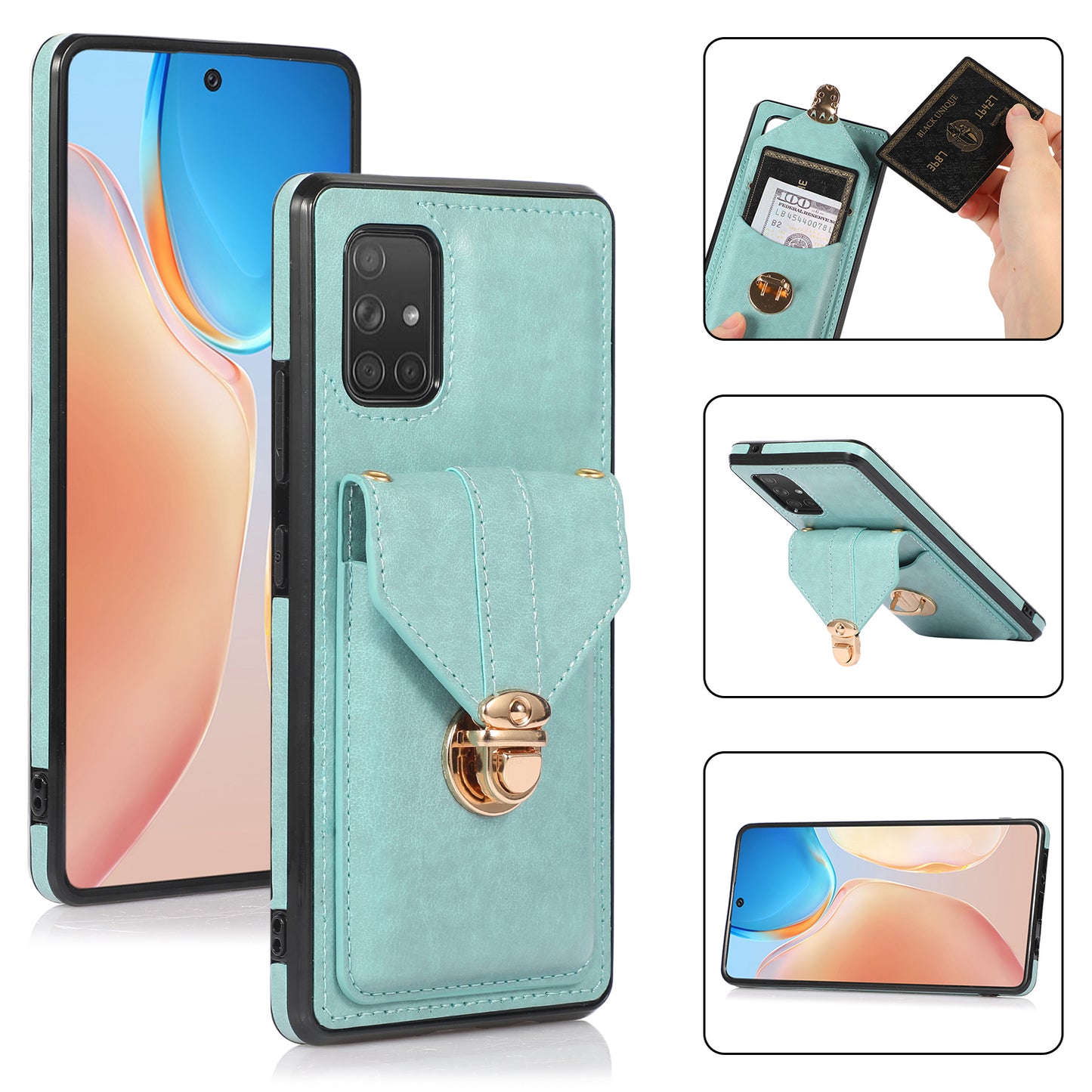 For Samsung Galaxy A51 5G SM-A516 Kickstand Phone Cover Anti-scratch PU Leather+TPU Card Holder Back Case