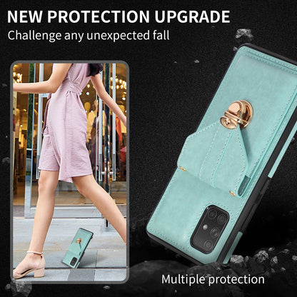 For Samsung Galaxy A51 4G SM-A515 Kickstand Phone Cover Card Holder Back Protector PU Leather+TPU Case