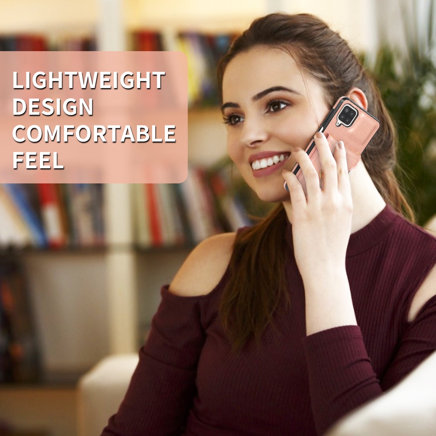 Back Protector for Samsung Galaxy A42 5G Phone Cover with Kickstand Card Holder PU Leather+TPU Case