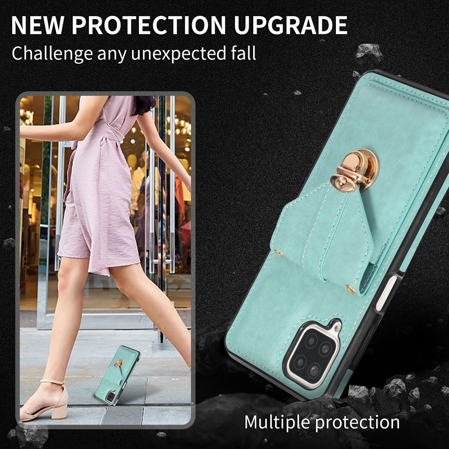 Back Protector for Samsung Galaxy A42 5G Phone Cover with Kickstand Card Holder PU Leather+TPU Case
