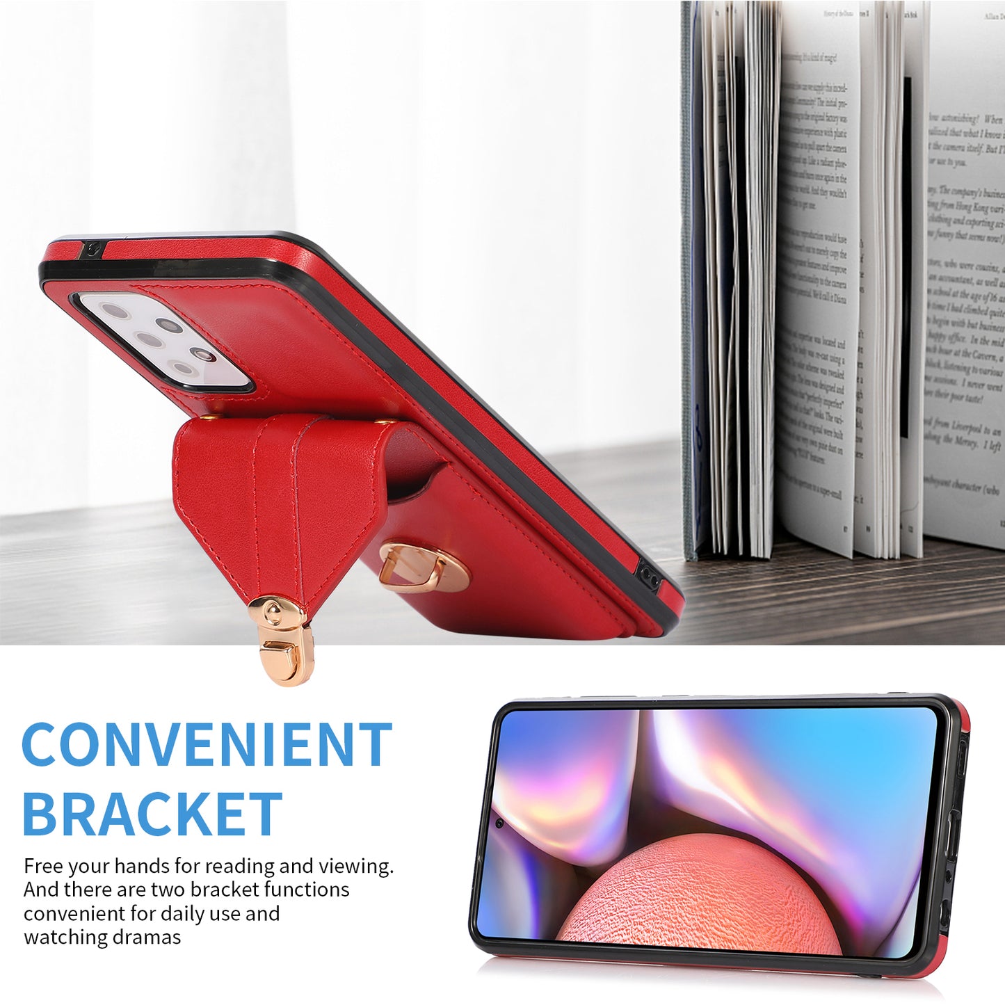 For Samsung Galaxy A33 5G Card Holder Design PU Leather+TPU Shell Back Case Kickstand Phone Cover