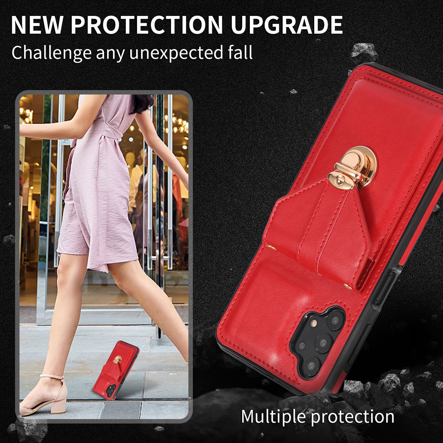 Card Holder Case for Samsung Galaxy A32 5G / M32 5G Shockproof Kickstand PU Leather+TPU Phone Cover