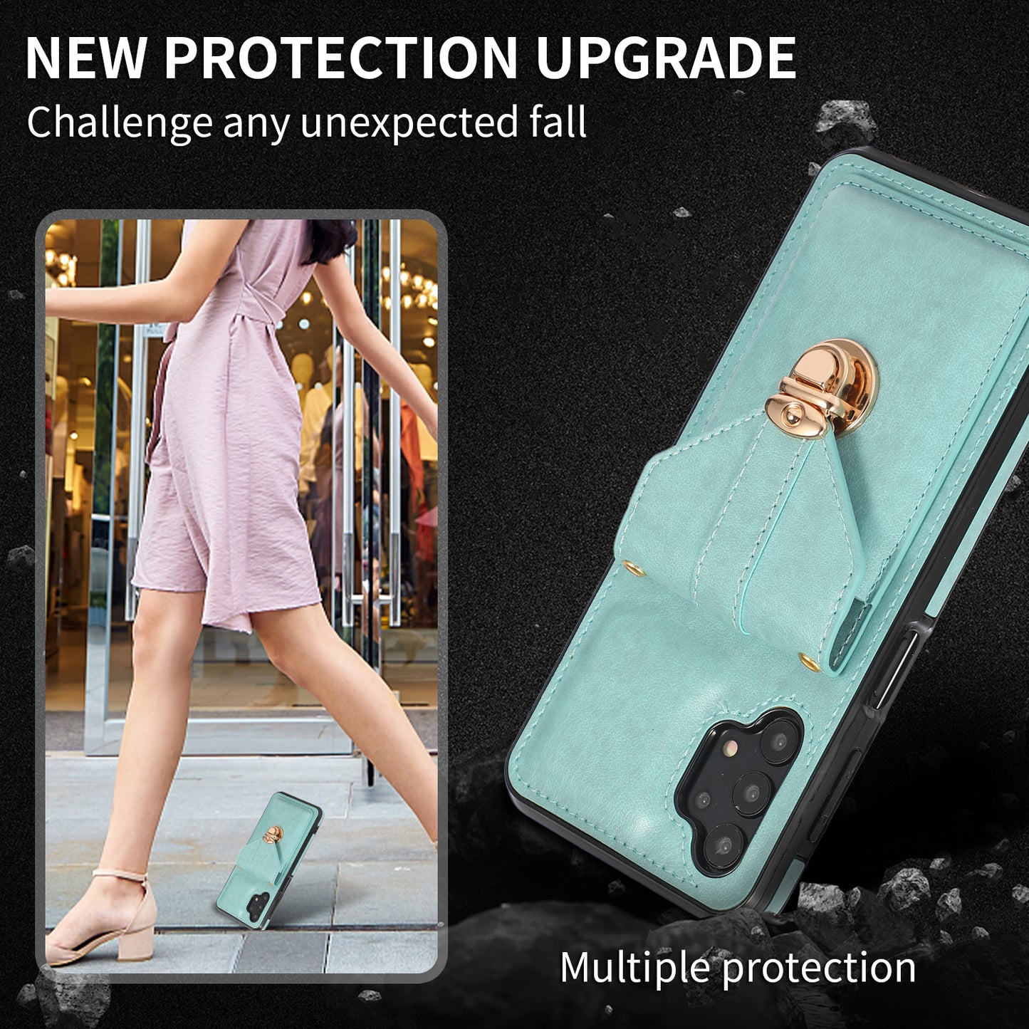 Card Holder Case for Samsung Galaxy A32 5G / M32 5G Shockproof Kickstand PU Leather+TPU Phone Cover