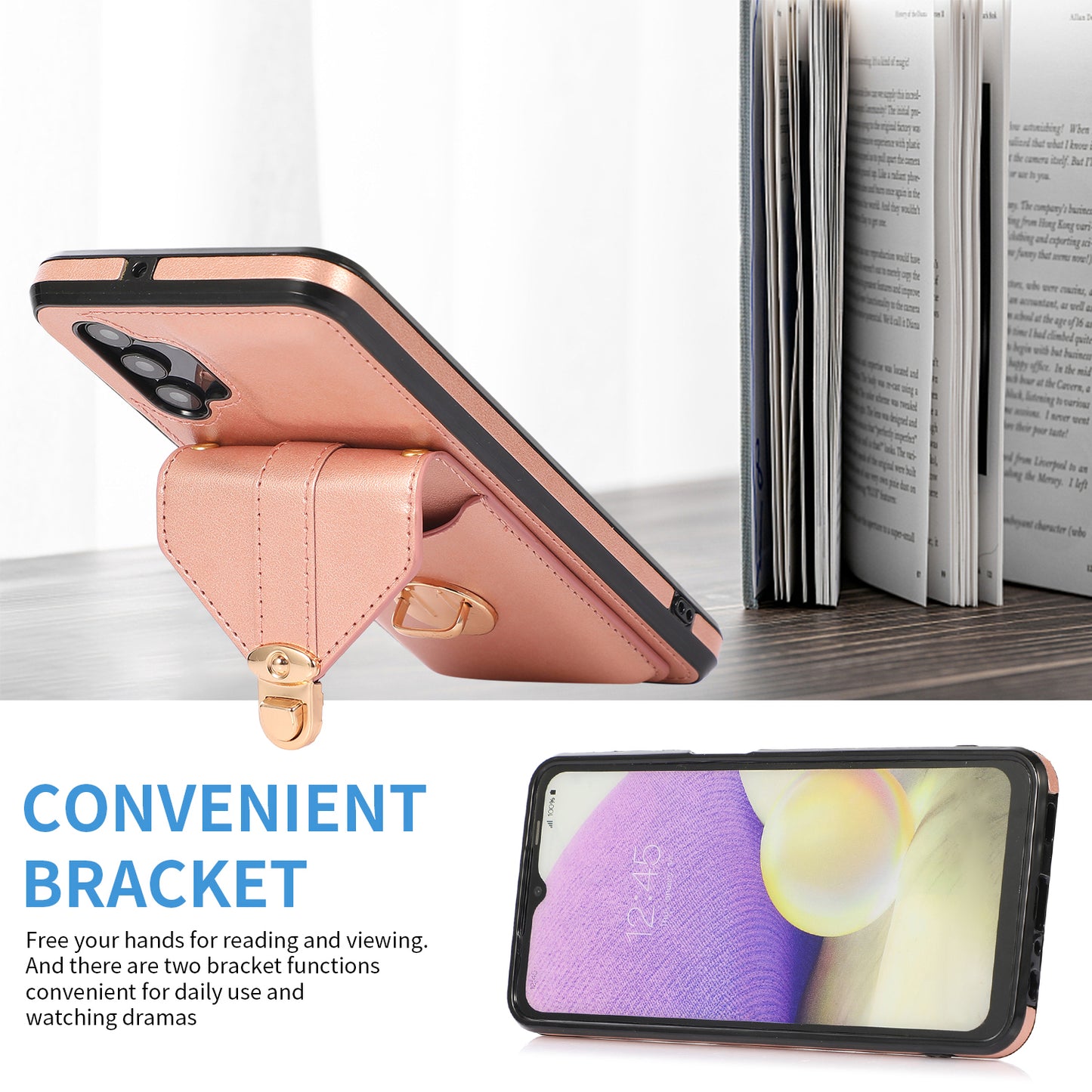 Card Holder Case for Samsung Galaxy A32 5G / M32 5G Shockproof Kickstand PU Leather+TPU Phone Cover