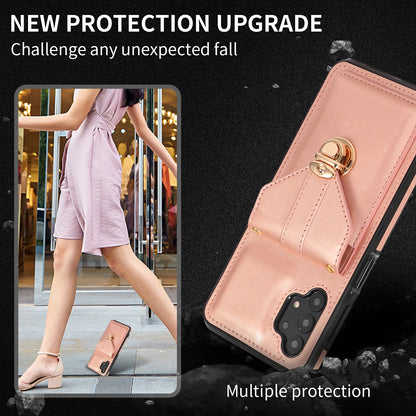Card Holder Case for Samsung Galaxy A32 5G / M32 5G Shockproof Kickstand PU Leather+TPU Phone Cover