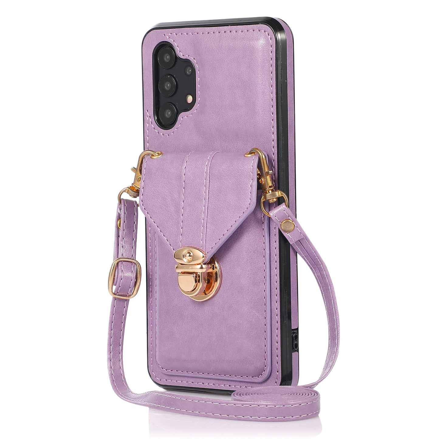 For Samsung Galaxy A32 4G (EU Version) Card Holder Case PU Leather+TPU Phone Cover with Kickstand