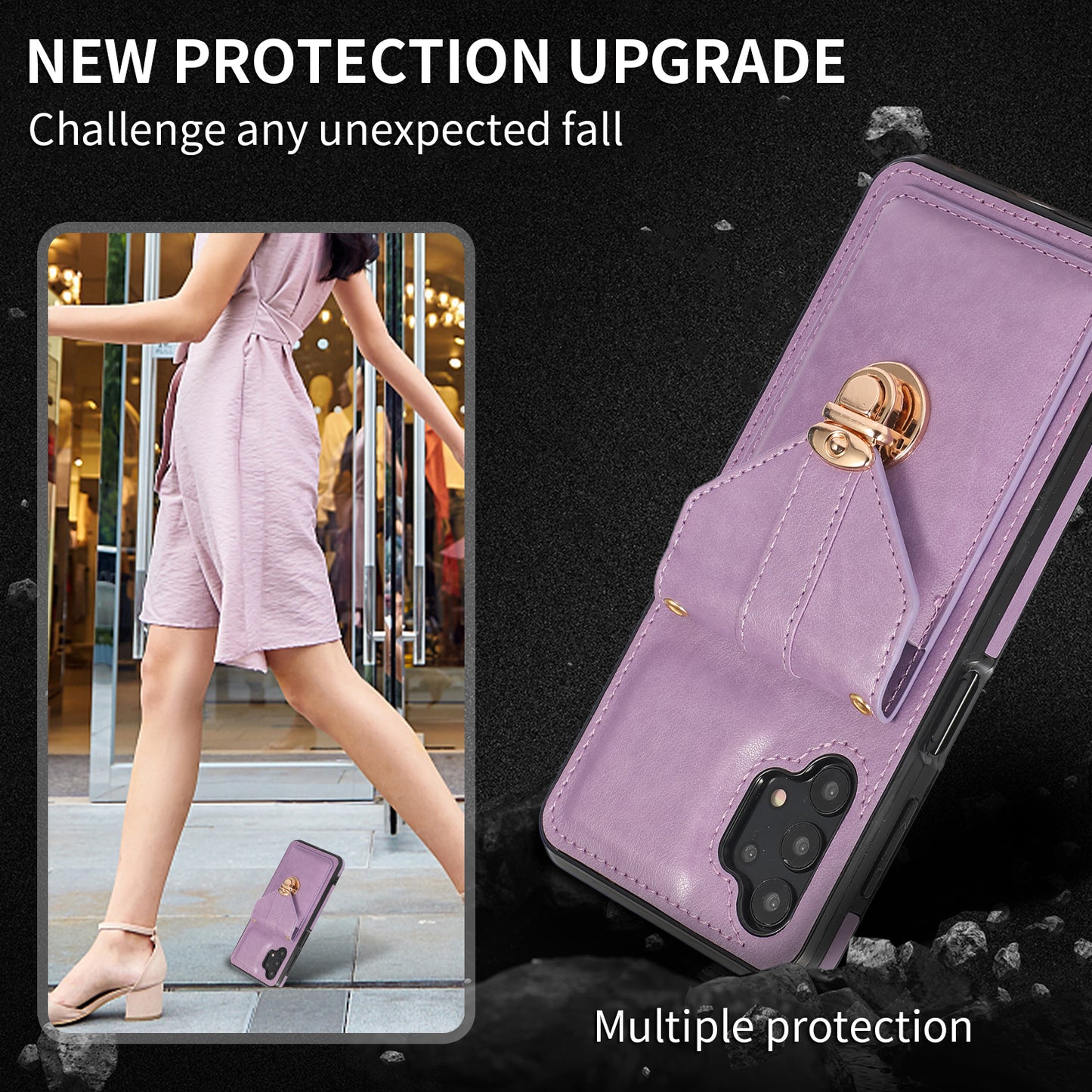 For Samsung Galaxy A32 4G (EU Version) Card Holder Case PU Leather+TPU Phone Cover with Kickstand