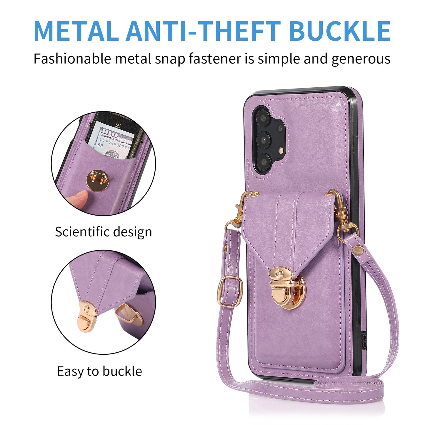 For Samsung Galaxy A32 4G (EU Version) Card Holder Case PU Leather+TPU Phone Cover with Kickstand