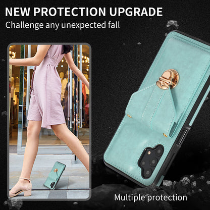 For Samsung Galaxy A32 4G (EU Version) Card Holder Case PU Leather+TPU Phone Cover with Kickstand