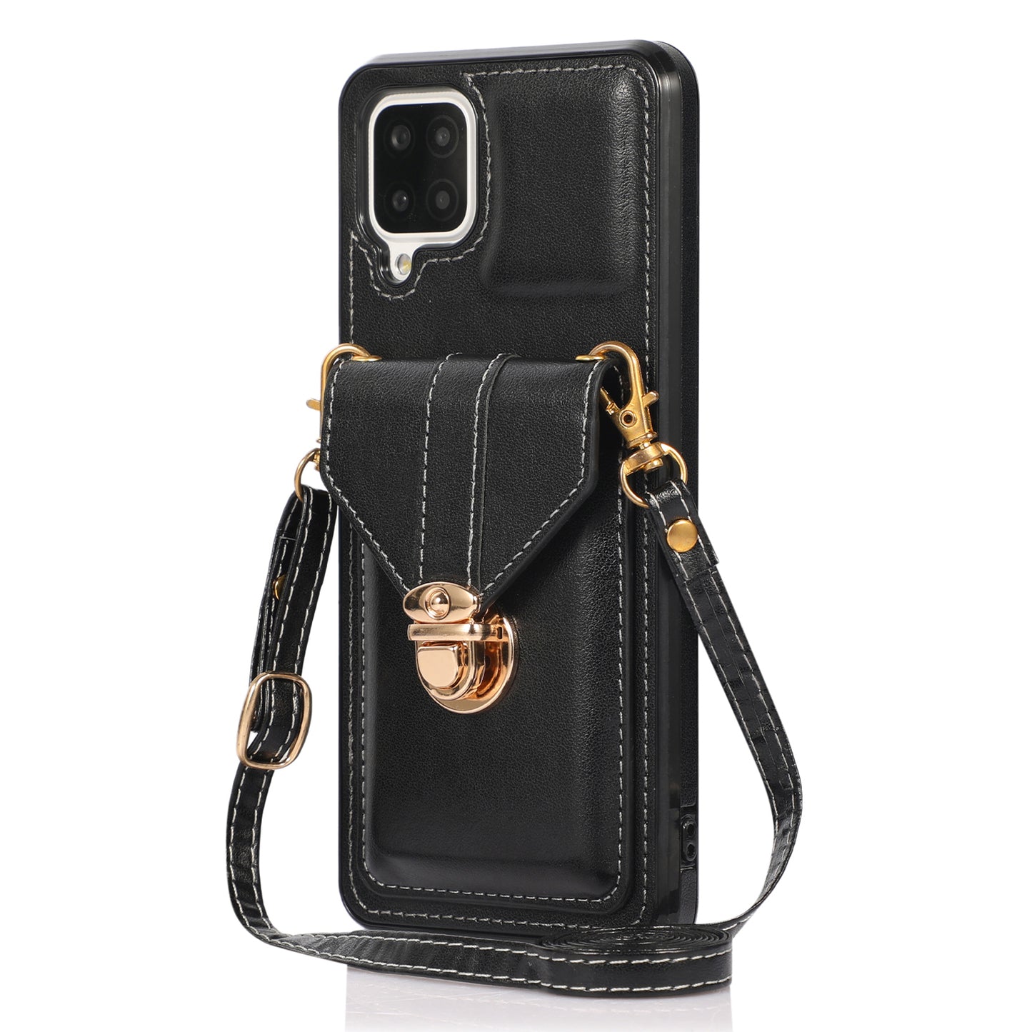 For Samsung Galaxy A12 Protective Case, Card Holder Kickstand PU Leather+TPU Phone Cover